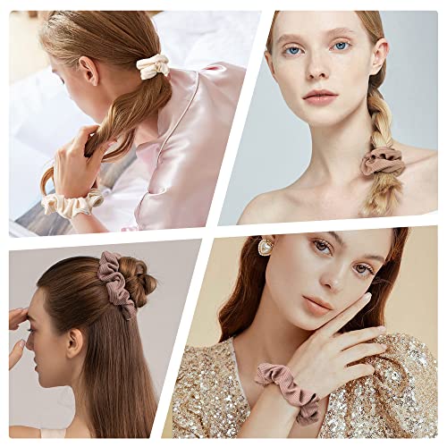 Image of Ivyu Scrunchie, Big Cotton Scrunchies for Women's and Girls, Brown Service, 4 Count, for All Hair Types, No Crease or Damage