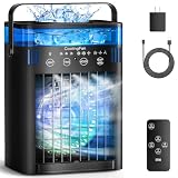 Portable Air Conditioner, Mini Air Conditioner Portable Cooling Fan with Remote Control, 3 Wind Speed & 3 Mist Level & 2-8H Timer Evaporative Air Cooler for Home Office Room, Black