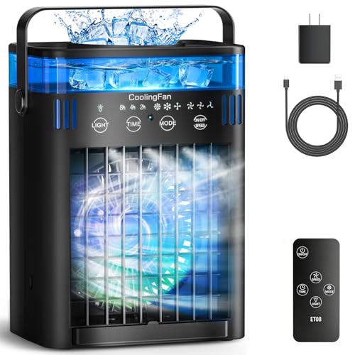 Portable Air Conditioner, Mini Air Conditioner Portable Cooling Fan with Remote Control, 3 Wind Speed & 3 Mist Level & 2-8H Timer & 7 LED Light Evaporative Air Cooler for Home Offi image 7