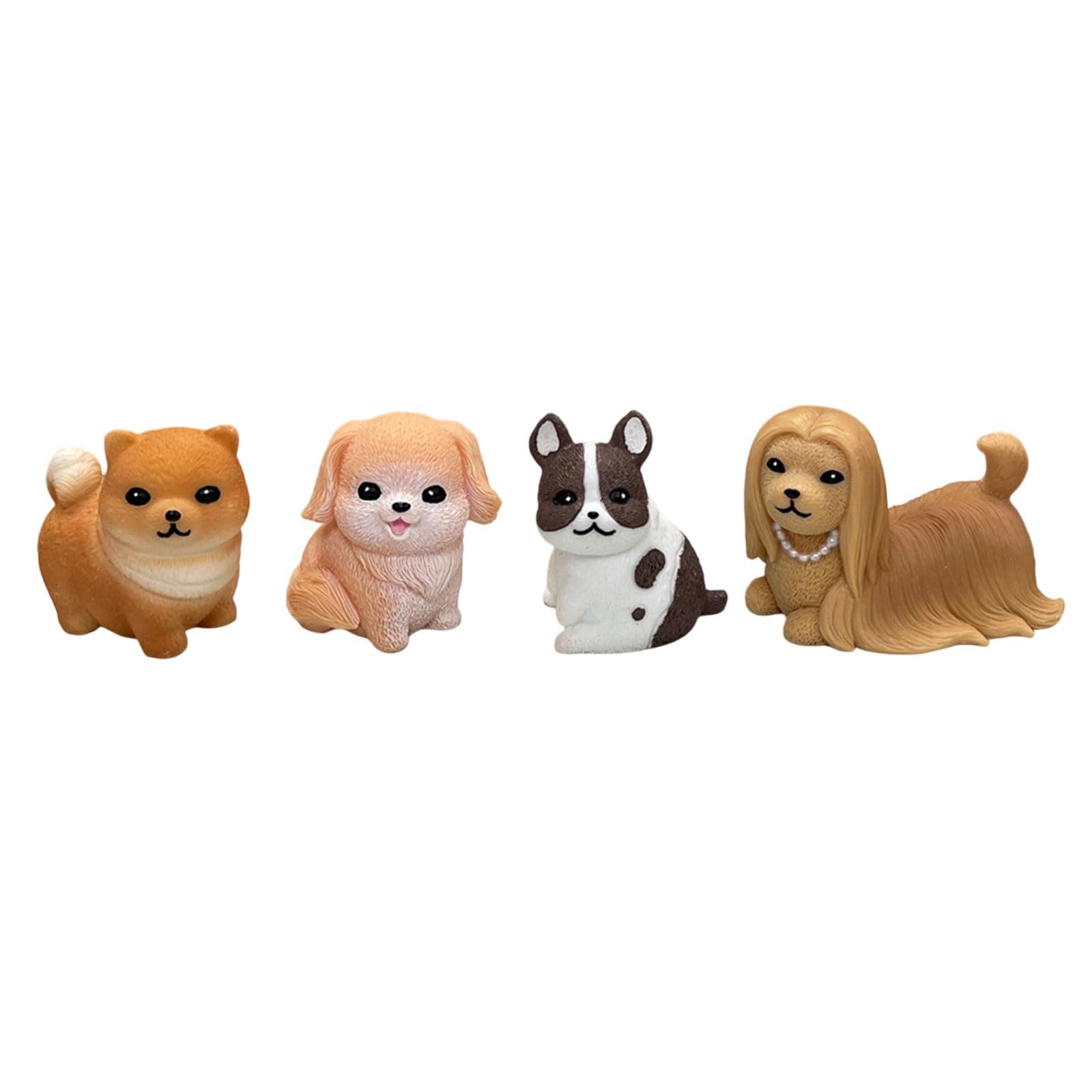 Tsophreniq Of 4 Resins Garden Miniature Puppy Dog Statues for Dollhouses Decoration and Plant Pots Animal Figures Ornaments Pet Lover Gift