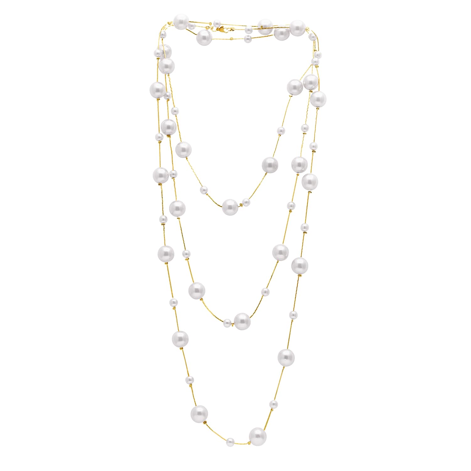 peora Gold Plated Pearl Studded 3 Layer Necklace Stylish Jewellery Gift for Women & Girls-picture-46