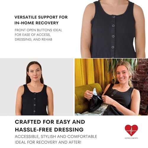 Inspired Comforts Post Surgery Mastectomy Recovery Ribbed Tank top with Drain Pocket & Button Front3