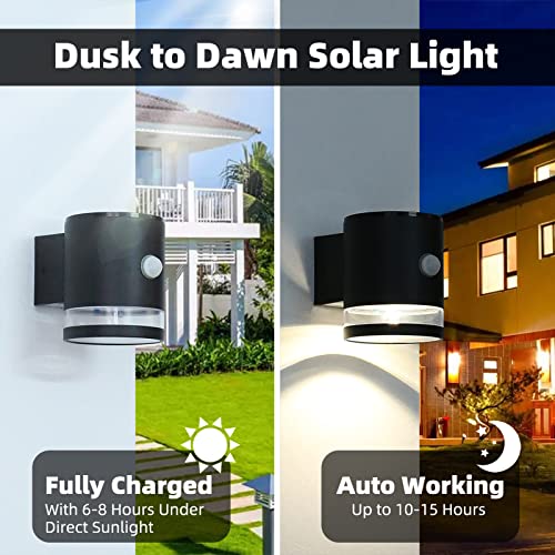 Hfvlite Solar Wall Light Outdoor Fence Light With Motion Sensor, Aluminum Deck Light, Waterproof & Dusk To Dawn Black Security Light Outside Lantern Fixture For Garage Garden Backyard Patio #TOP2