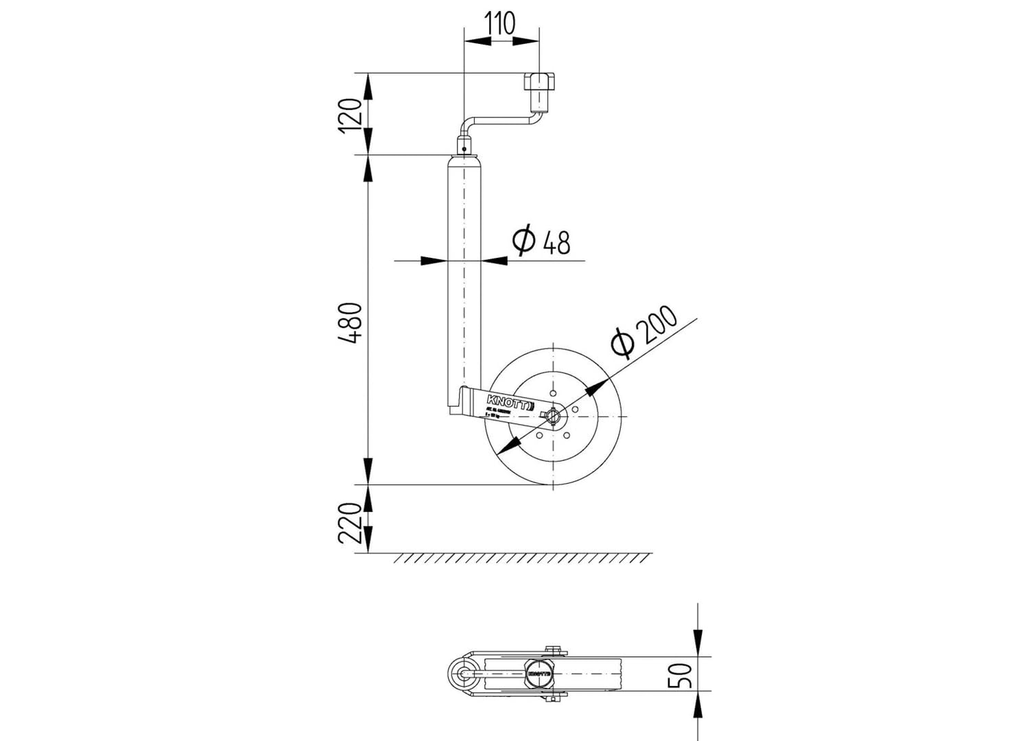 Stützrad TK48 KNOTT 4802819X 150kg 48mm