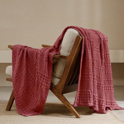 PHF 100% Cotton Waffle Weave Throw Blanket, Soft...