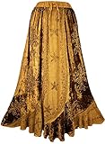552 SKT Medieval Renaissance Vintage Long Rayon Velvet Skirt (L/XL, Old Gold)