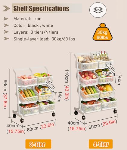 Estante de almacenamiento de cocina blanco con cestas de malla extraíbles móviles 3