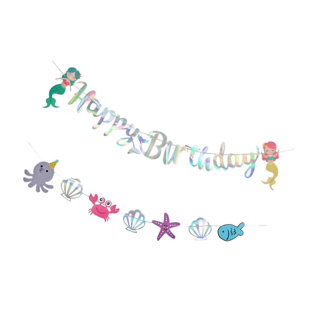 Abaodam 4pezzi Banner Decorativo Compleanno Tema Sirena Striscione Happy Birthday Per Feste Di Compleanno e Shower Decorazione Murale Per Festeggiamenti Sottomarini