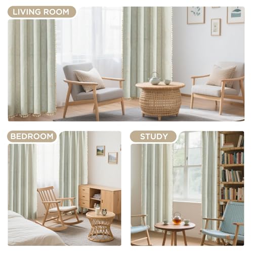 Image of Joydeco Linen Floral Boho Curtains 84 Inch, 2 Panels with Tassels | Super Soft Farmhouse Drapes, Semi Sheer Light Filtering, Natural Look for Bedroom Living Room, Modern Boho Decor