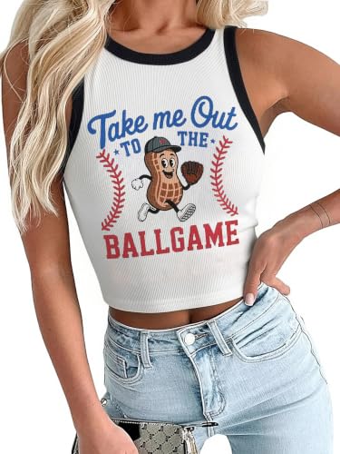 BANGELY Baseball Tank Top Women Baseball Fans Knit Shirts Cute Y2K Graphic Tank Casual Workout Summer Sleeveless Vest Top C-White