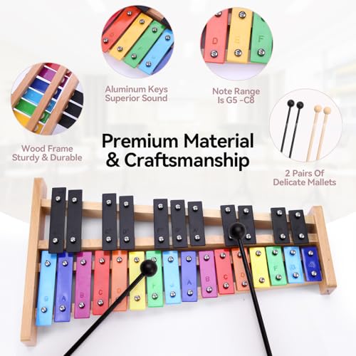 Image of Heuyrao 27 Note Foldable Glockenspiel Xylophone, Colorful | Wooden Percussion Instrument, 4 Mallets Included, Carrying Bag Included, For Adults and Beginners