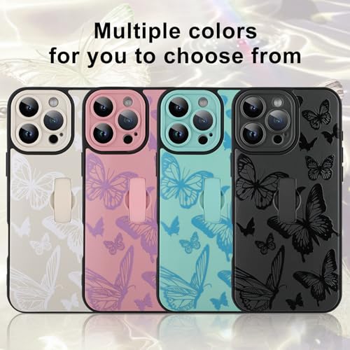 Image of for iPhone 16 Pro Case with Finger Strap Holder, Cute Cool Butterfly Print Pattern Design for Women Men, Shockproof Anti Scratch Hand Kickstand Protective Cover, Gray