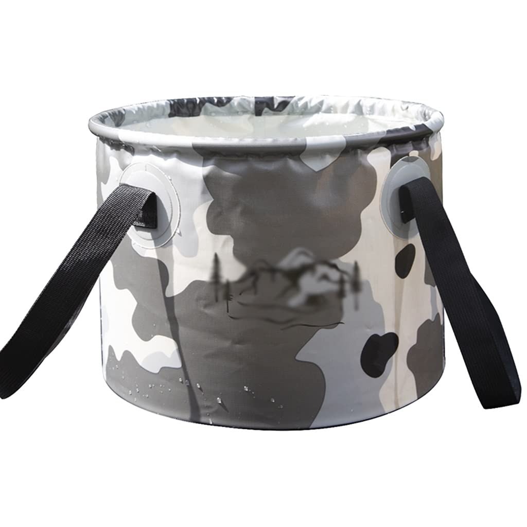 DUNAKE Faltbarer Eimer 20L, Putzeimer Multifunktionaler Tragbarer Zusammenklappbarer Angeleimer, Waschbecken-Klappeimer, Wasserbehälter Zum Angeln, Camping, Gartenarbeit (Color : Camouflage)