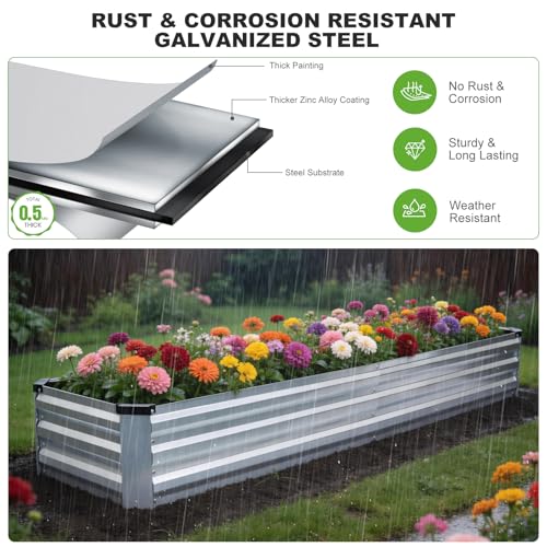 Cama de jardín elevada de metal rectangular con borde seguro 4
