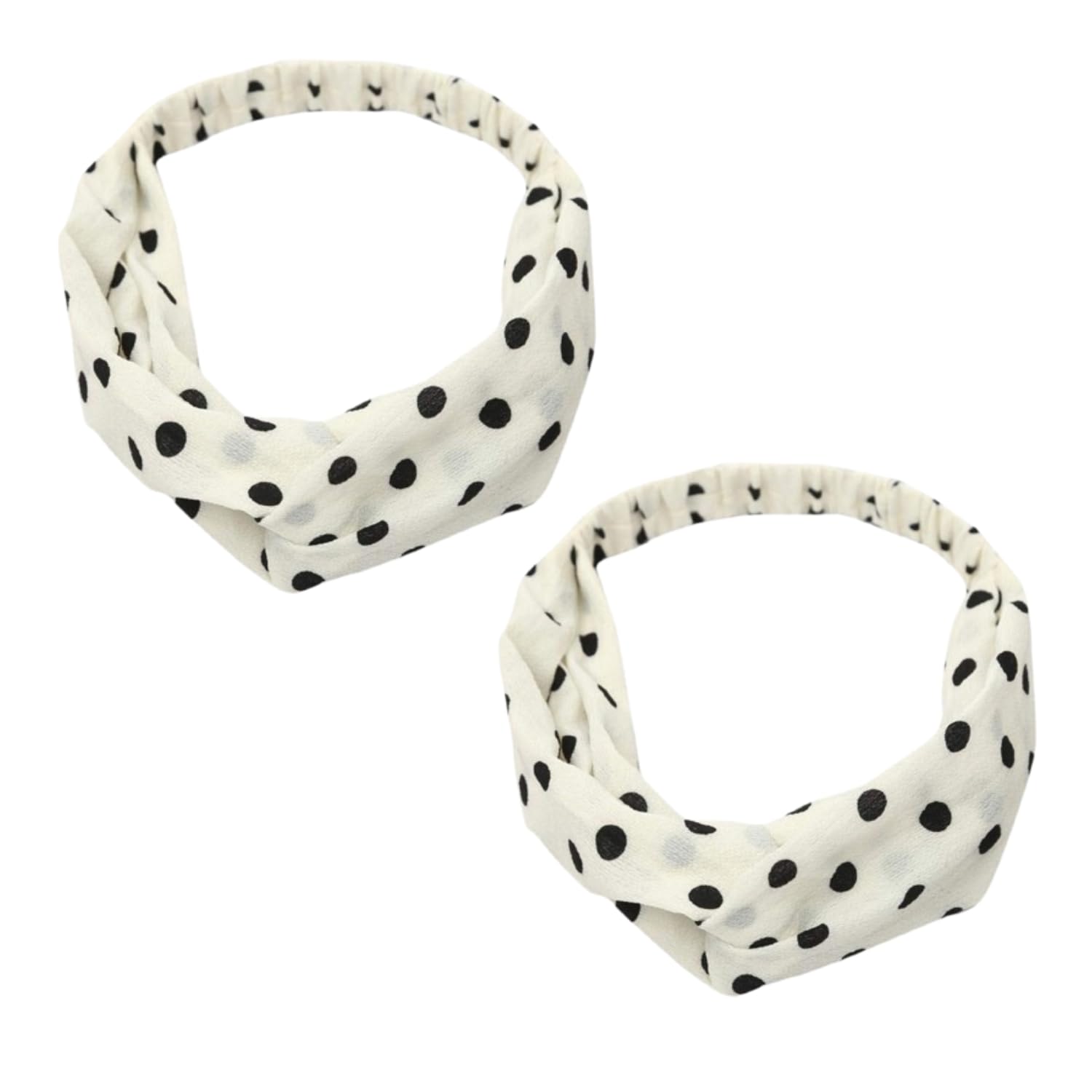 White & Black Polka Dots Cross Twist Head Bands for Girls_makeup bands- Pack Of 2