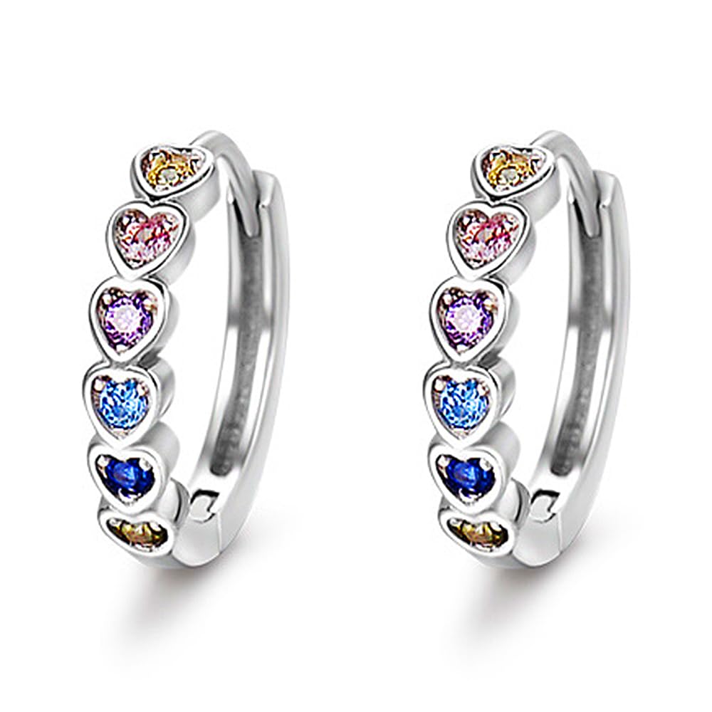 LucktaoPequeños Pendientes Aro Plata de Ley 925 para Mujer Niñas Pendientes Aros Estrella Corazón,Plata Esterlina Aro de Corazón de Color Aretes,Antialérgicos Cartílago Pendiente para Mujer y Niñas
