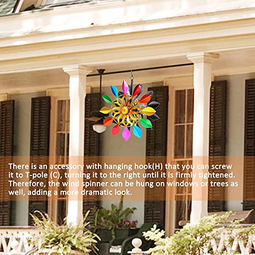 Kinetic Wind Spinners With Garden Stake, Rainbow Metal Windmill Decorations, 360 Swivel Outdoor Wind Sculpture, 63 Inch Dual Direction Colorful Wind Catcher For Yard Art, Lawn, Garden Decor, Gifts #TOP3