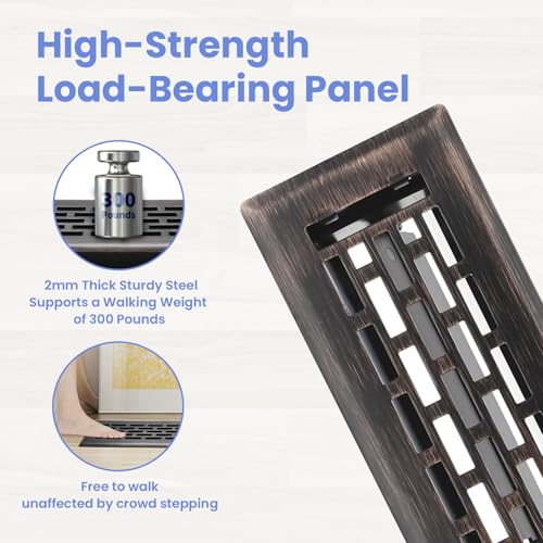 Howeall 2x12 Inches 2 Pack Heavy Duty Walkable Floor Register - Easy Adjust Air Supply Lever Decorative Floor Vent Covers - Boston Design Vent Covers for Home - Oil Rubbed Bronze - Thumbnail 2