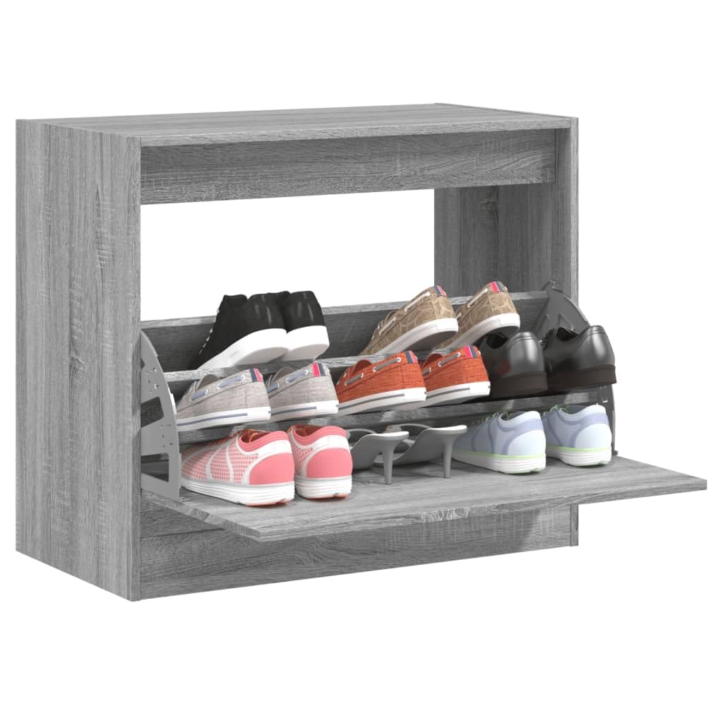 Armario para zapatos Sonoma Gris 80x42x69 cm Madera de ingeniería | 1 cajón plegable de 3 niveles, diseño compacto, tapa resistente para decoración, montaje en pared incluido