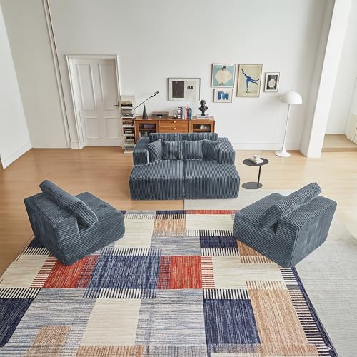 Image of 143 inch Oversized Cloud Boneless Couch with Chaise, Modern Modular Sofa with Deep Seat, Various Combinations Upholstered Couches for Living Room, No Assembly Required, Dark Grey