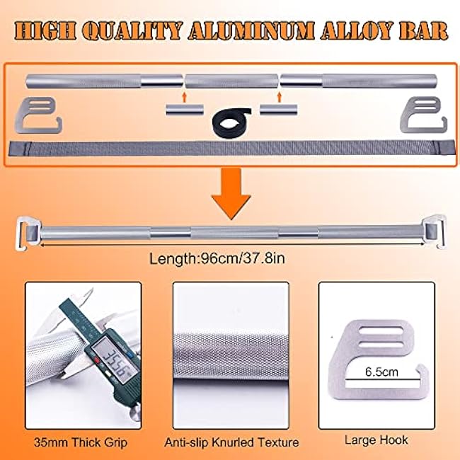 J Bryant Fitness Resistance Band Exercise Bar Large Hook 37.8 Length With Handles Heavy Duty Bar