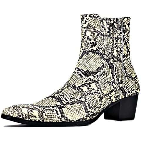 OSSTONE Men Chelsea Ankle Boots Leather Snake Print Chukka Boots Heel Retro Dress Boots JY039 Beige 12 Cover