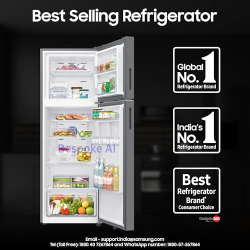 Image of Samsung 350 L, 2 Star, Convertible 5-in-1, Digital Inverter, Frost Free Double Door, WiFi Bespoke AI Refrigerator (RT38HG5A42SLHL, Silver, Ez Clean Steel, 2026 Model)