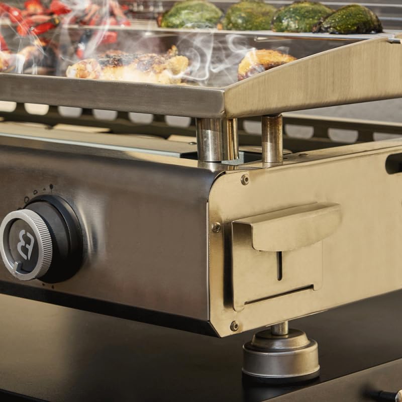 BRASERO BY FAVEX - Plancha gaz inox Silvia IIG Evo 4 feux – 10,6 kW – Plaque inox 84 x 34 cm – Chaleur homogène Stable Flame – 12 convives - Housse incluse – Certifiée LONGTIME®