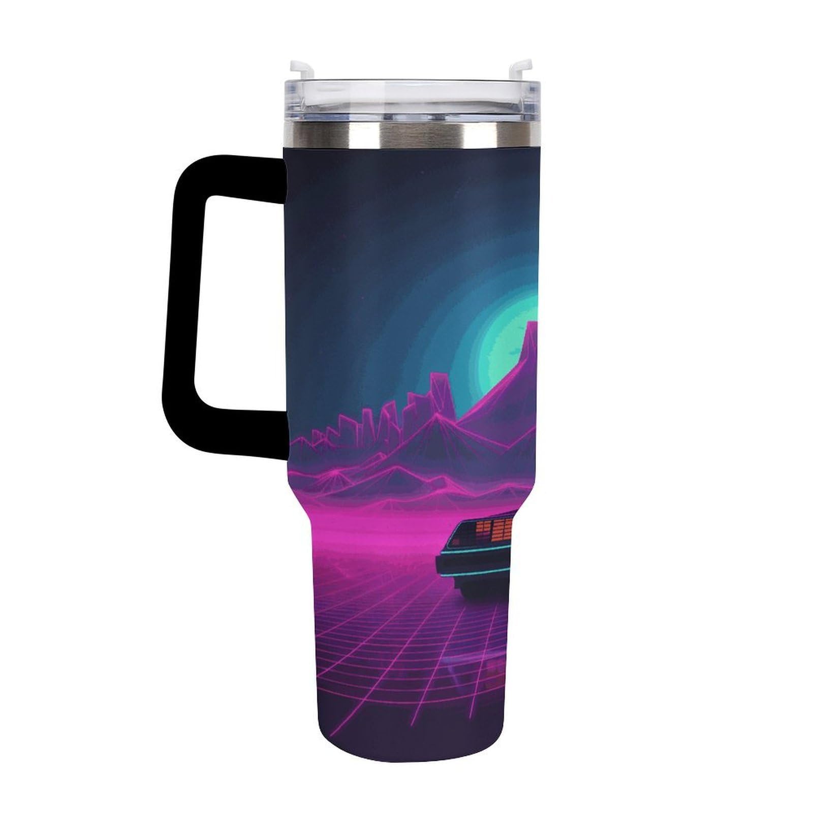 Retrowave Pictures - Tazas con popote y asa, taza de café con aislamiento al vacío de doble pared, botellas de agua para café helado, té, bebida caliente y fría