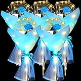 ADLOASHLOU 5 Piezas Globos Bobo con luz LED de 20 Pulgadas Ramo de Rosas con Palo, Globo Bobo Claro con Rosa Artificial, Juego de Luces de Cadena Regalo romántico para Aniversario Sanvalentín (Blue)