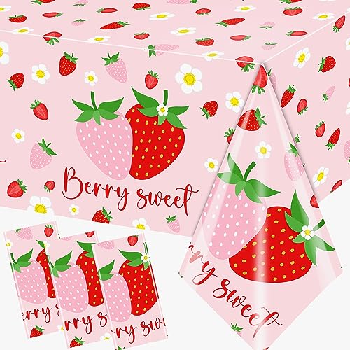 Dydamud Strawberry Tablecloths Birthday Decorations, Plastic Berry Sweet Table Covers for Strawberry Party Decoration Berry Sweet Baby Shower Party Supplies