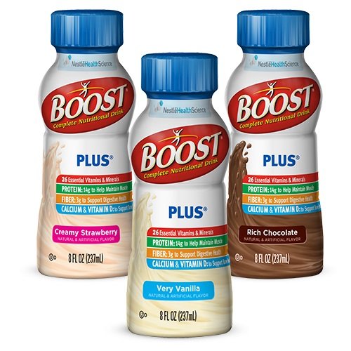 BOOST PLUS High Protein Drinks (3 Count) Variety Pack Strawberry, Chocolate, Vanilla Flavors Suitable for Celiac Disease and Lactose Intolerance, Electrolytes, Calcium, Vitamin D, 8 fl oz