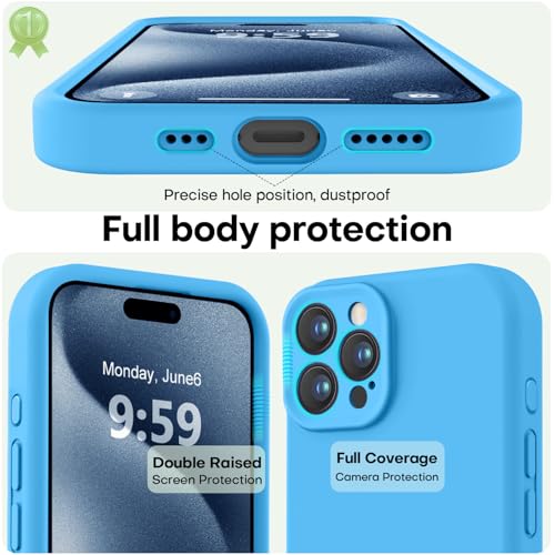 Image of LOVE 3000 Designed for iPhone 15 Pro Max Case, Premium Silicone with [Soft Anti-Scratch Microfiber Lining] Shockproof Protective Phone Case for Men Women Girls 6.7 inch, Blue