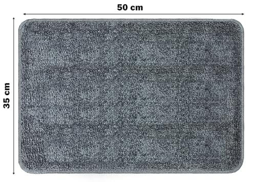 Image of VAS COLLECTIONS Microfiber Solid & Striped Anti-Skid Bath Mats - Pack of 2 (Grey, 35x50 cm)