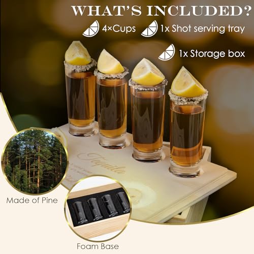 Conjunto de tábuas de tiro de tequila premium – placa de tequila com copos, bandeja de servir copos