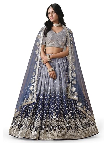 Image of Zeel Clothing Women Georgette Semi stitched Sequins Zari Embroidered Lehenga Choli With Dupatta (7086-Latest, Free size)