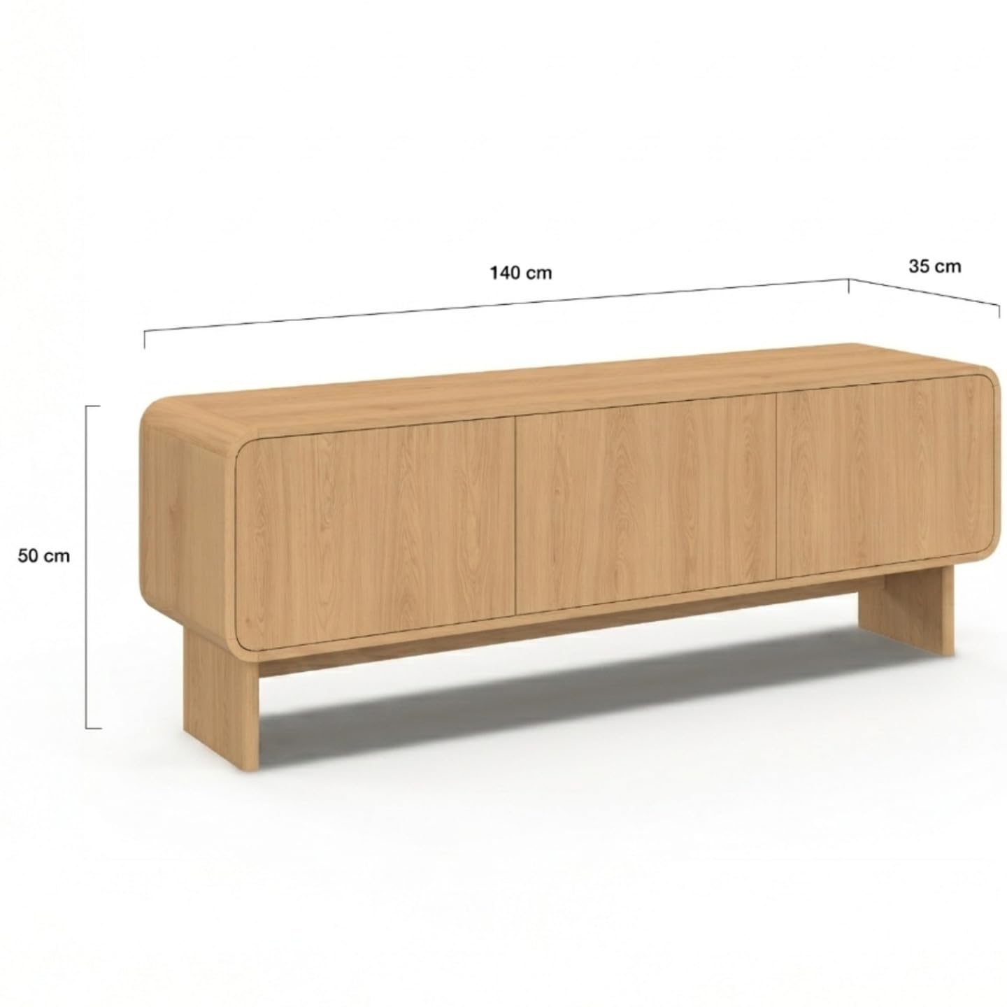IDMarket - Meuble TV 140 cm Capucine 3 Portes façon hêtre Design Arrondi