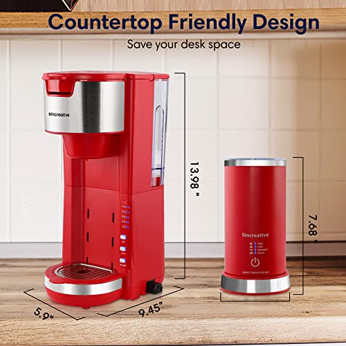 Coffee Maker With Milk Frother, 2 In 1 Single Serve Coffee Machine Brewer For K-Cup Pod And Ground Coffee, Cappuccino Latte Coffee Maker Portable Coffee Machine With 30 Oz Detachable Reservoir, Red #TOP7