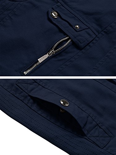 Wantdo Men's Lightweight Cotton Jacket Outdoor Windbreaker Coat Classic Full-Zip Jackets Stand Collar Jackets Navy L - Image 5
