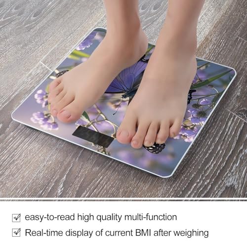 Báscula digital de baño con mariposa morada y pantalla LED miniatura 5