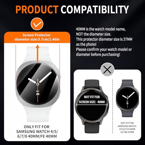 Diruite 4-Stück Glas Schutzfolie für Samsung Galaxy Watch 8/7/6/5/4/FE 40mm – Ansicht 2
