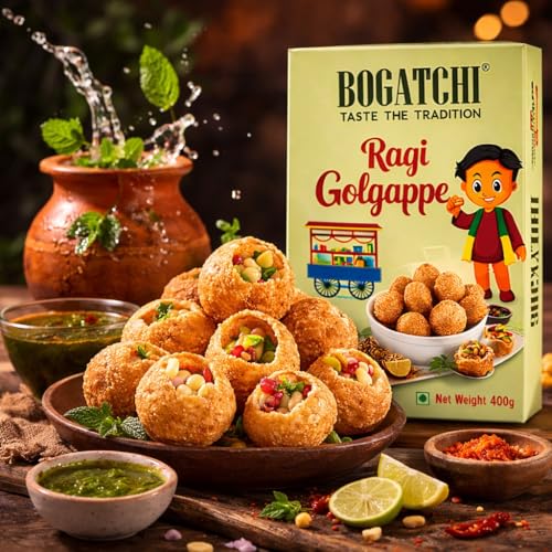 Image of BOGATCHI RAGI Gol Gappe 200g | Healthy Millet Pani Puri | Crunchy, Ready-to-Eat Snack | High Fiber, No Maida | Guilt-Free Indian Street Style Food (Ragi) | Microwave, Air Fry or Fry Snacks