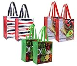 PLANET E Reusable Grocery Shopping Bags - Durable Foldable Bags with colorful prints (Pack of 6)