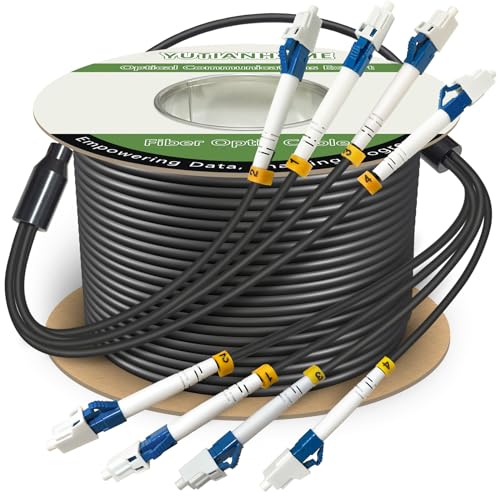 Image of 200 Meters 4 Core Industrial TPU LC to LC Outdoor Armored Fiber Optic Cable, 4 Strands OS2 Single Mode Fiber Patch Cable with LC Connectors, 9 /125um, OD-5mm, Direct Burial LC-LC