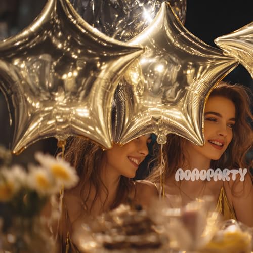 Image of 25Pcs Champagne Gold Star Shaped Foil Mylar Balloons 18 Inch Light Gold Star Helium Balloons for Birthday Wedding Anniversary Engagement Party Decorations Supplies