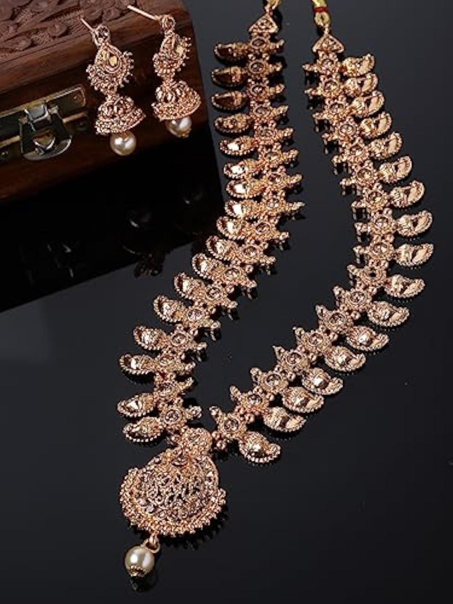 Classical Temple Plated Copper Beads Long Necklace Set