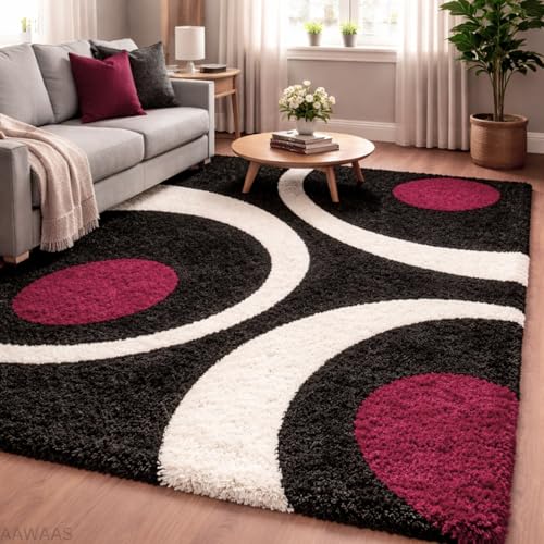 Image of 3D Shaggy Polyester Carpet Rug Runner Area Mats for Bedroom /Living Area /Home with Anti Slip Backing Soft /Fluffy Hight Pile - (Moon Maroon, 6x9 feet)