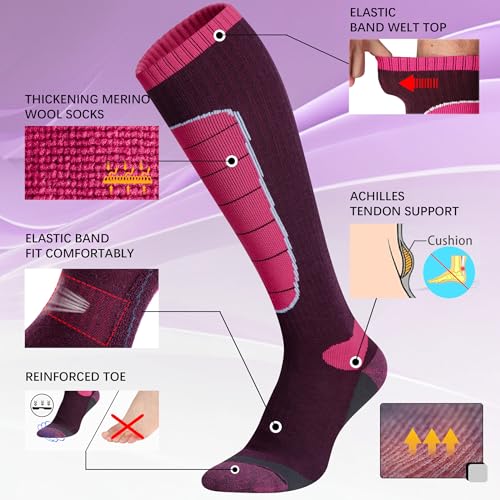 Image of Hylaea Merino Wool Ski Socks, Cold Weather Socks for Snowboarding, Snow, Winter, Thermal Knee-high Warm Socks, Hunting