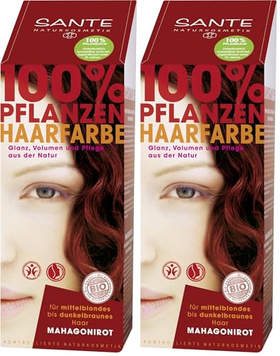 SANTE Naturkosmetik Pflanzen-Haarfarbe Pulver Mahagonirot, Hennapulver, 100 g (Packung mit 2)