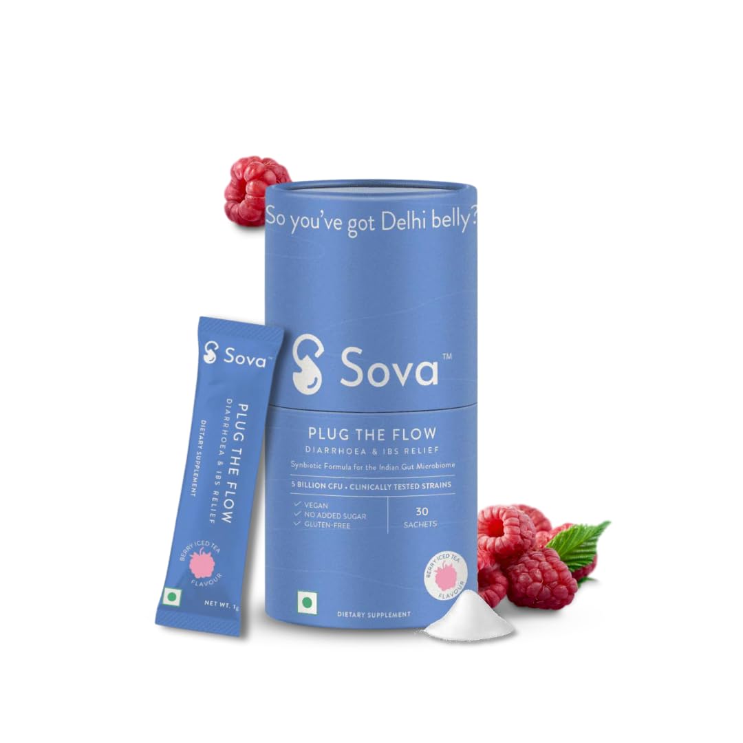 Sova Gut Health Supplements for Leaky Gut | IBS Relief | Prevent Loose Stools, Diarrhea, Upset Stomach | Clinically Researched Prebiotics, Probiotics & Digestive Enzymes | 5 Billion CFUs | 30 Vegan Sachets For Men and Women | 1 Month Supply